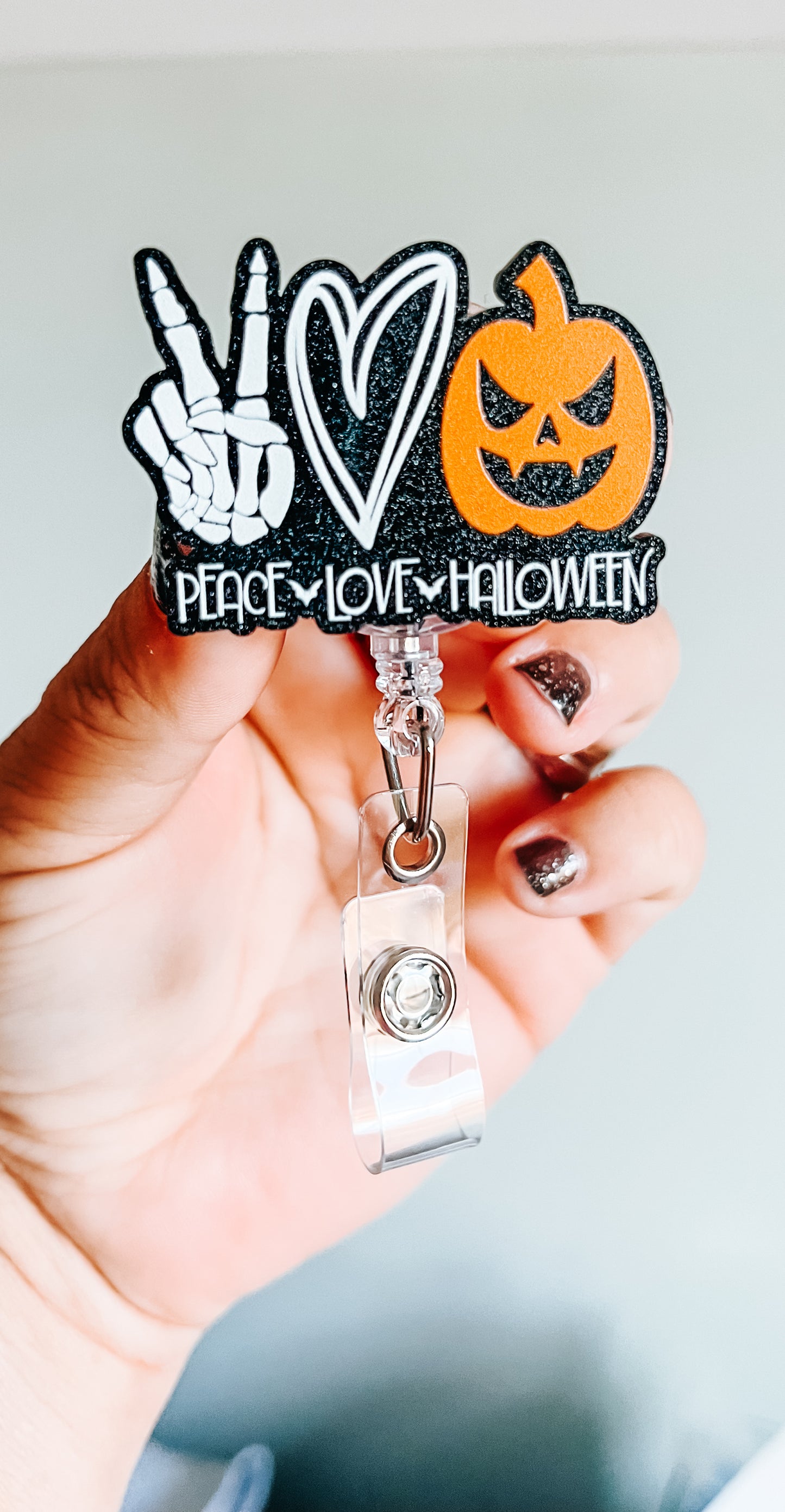 Peace love Halloween badge reel